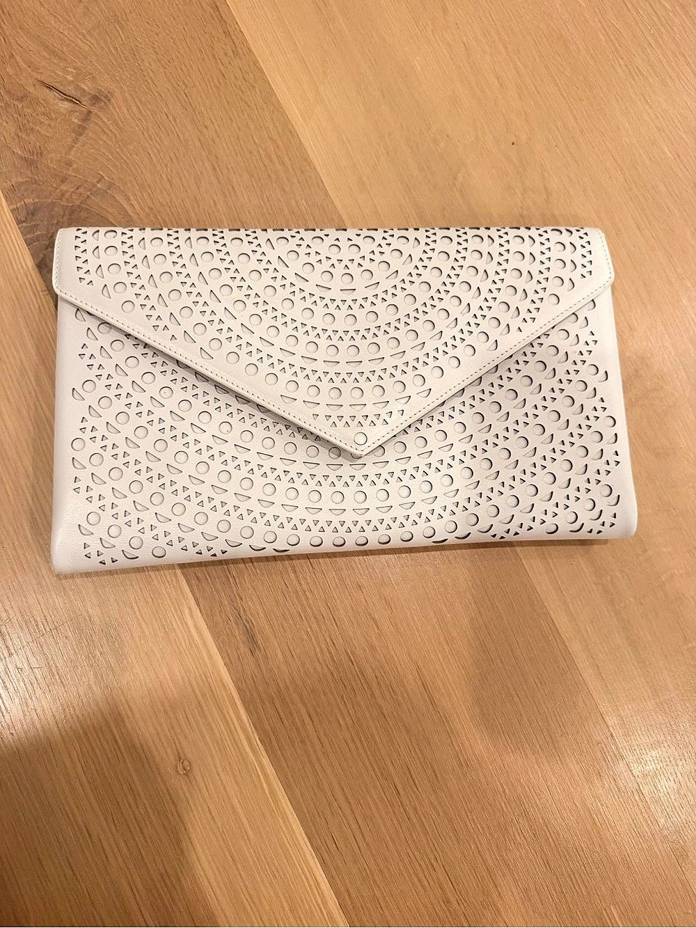 Alaïa Laser-Cut Vienne Envelope Clutch White & Brown